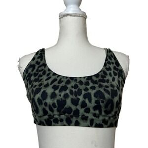 Victoria's Secret Leopard Print Sports Bra Strappy Back Green Black Workout S